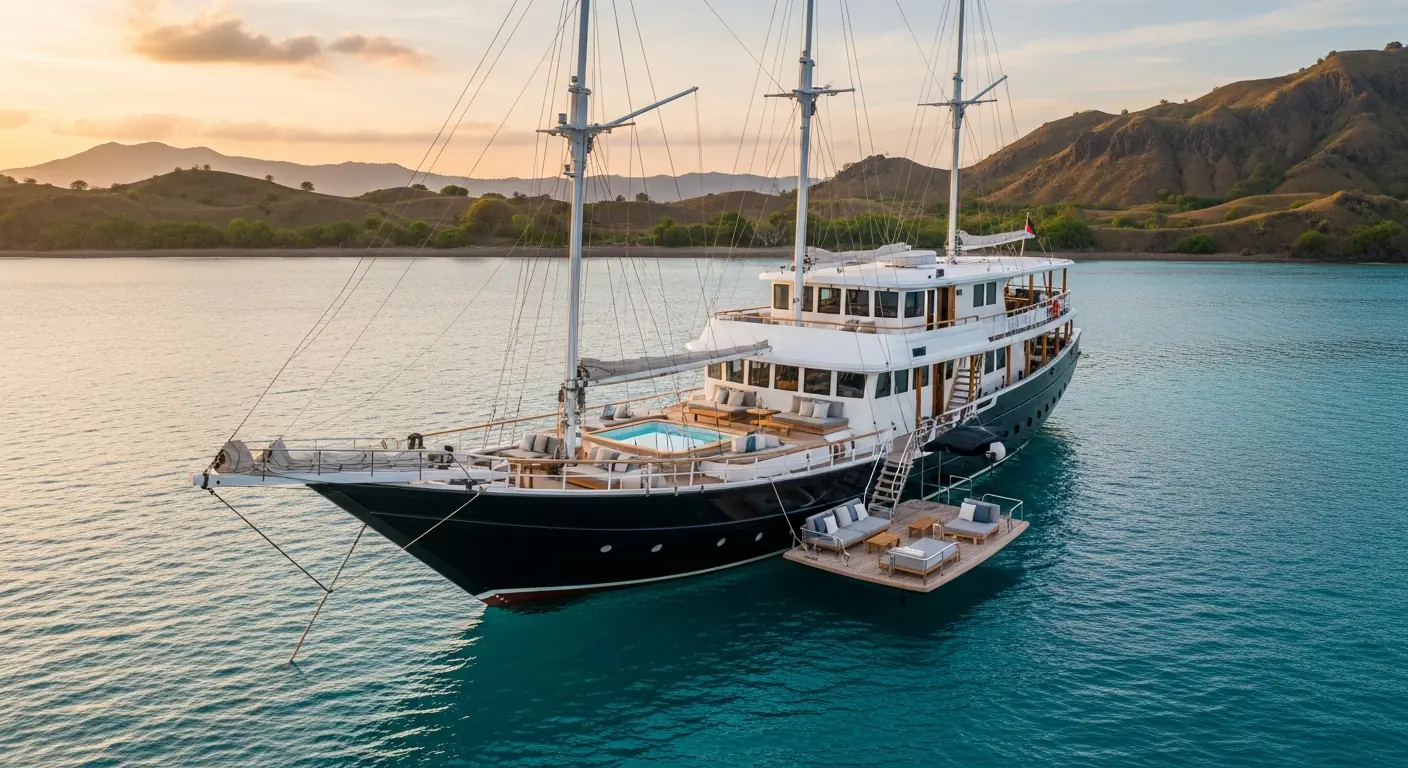 Luxury yacht off Komodo for a medical-plus-expedition trip
